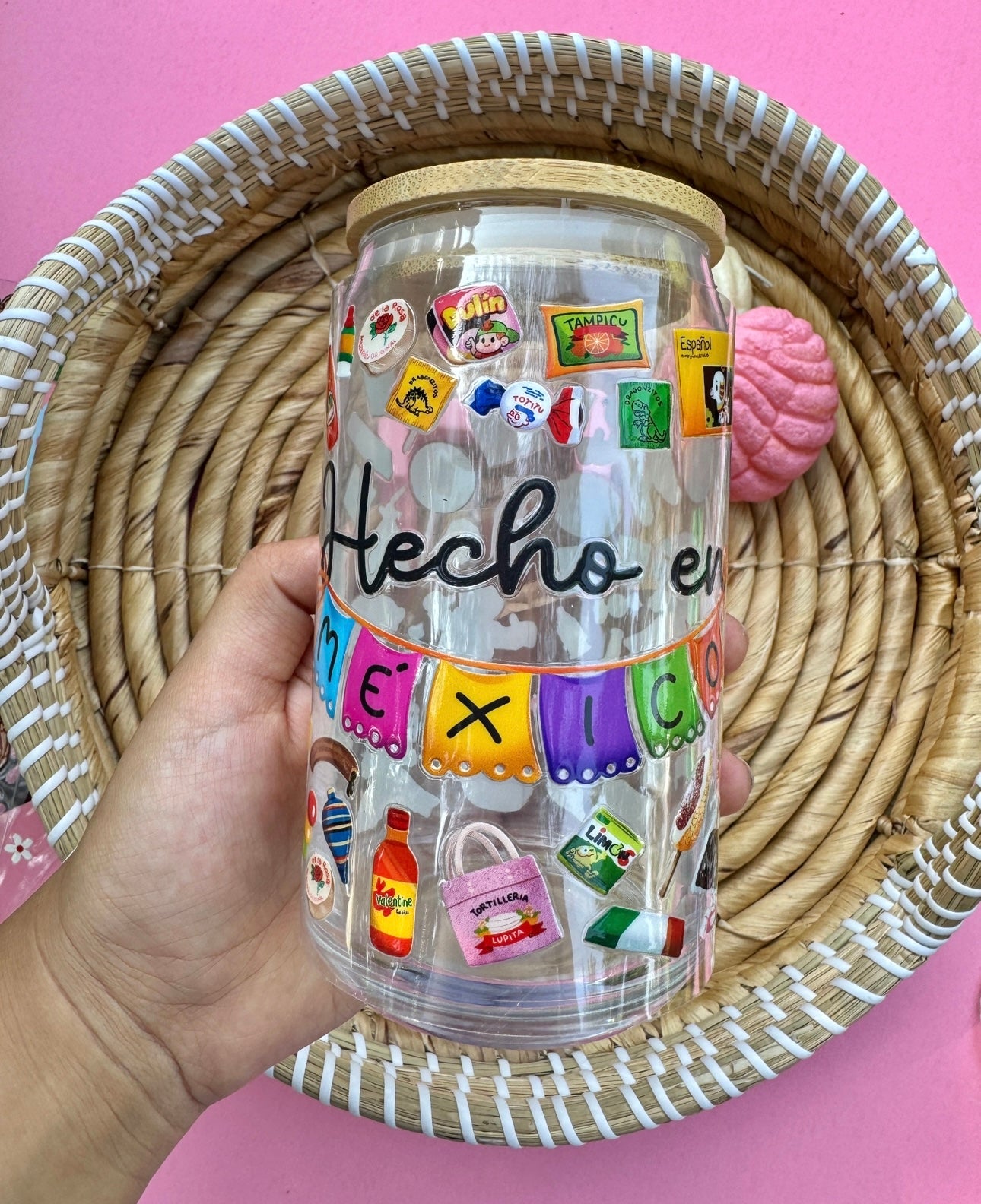 Hecho en México glass can cup