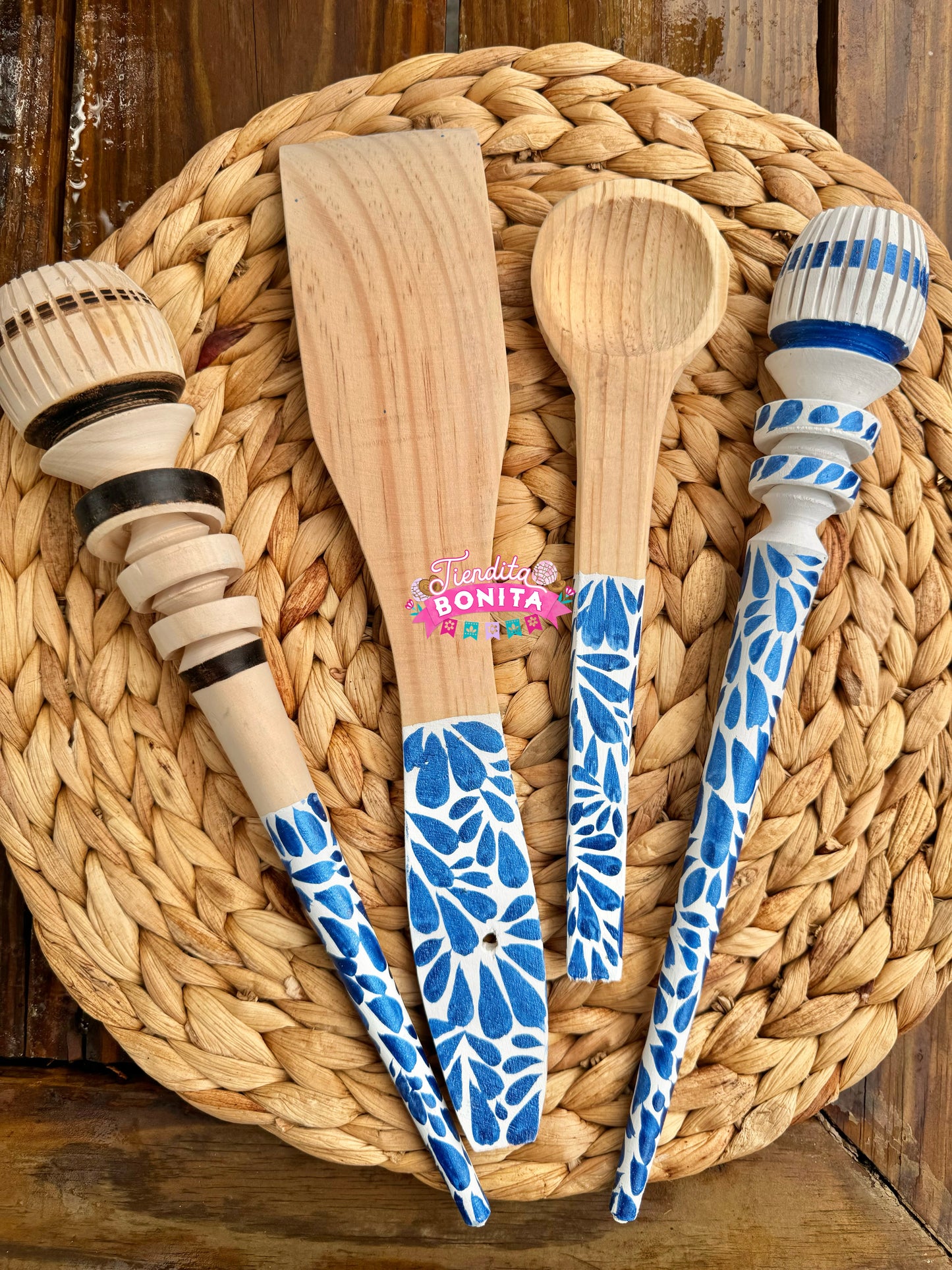 Talavera inspired wooden kitchen set