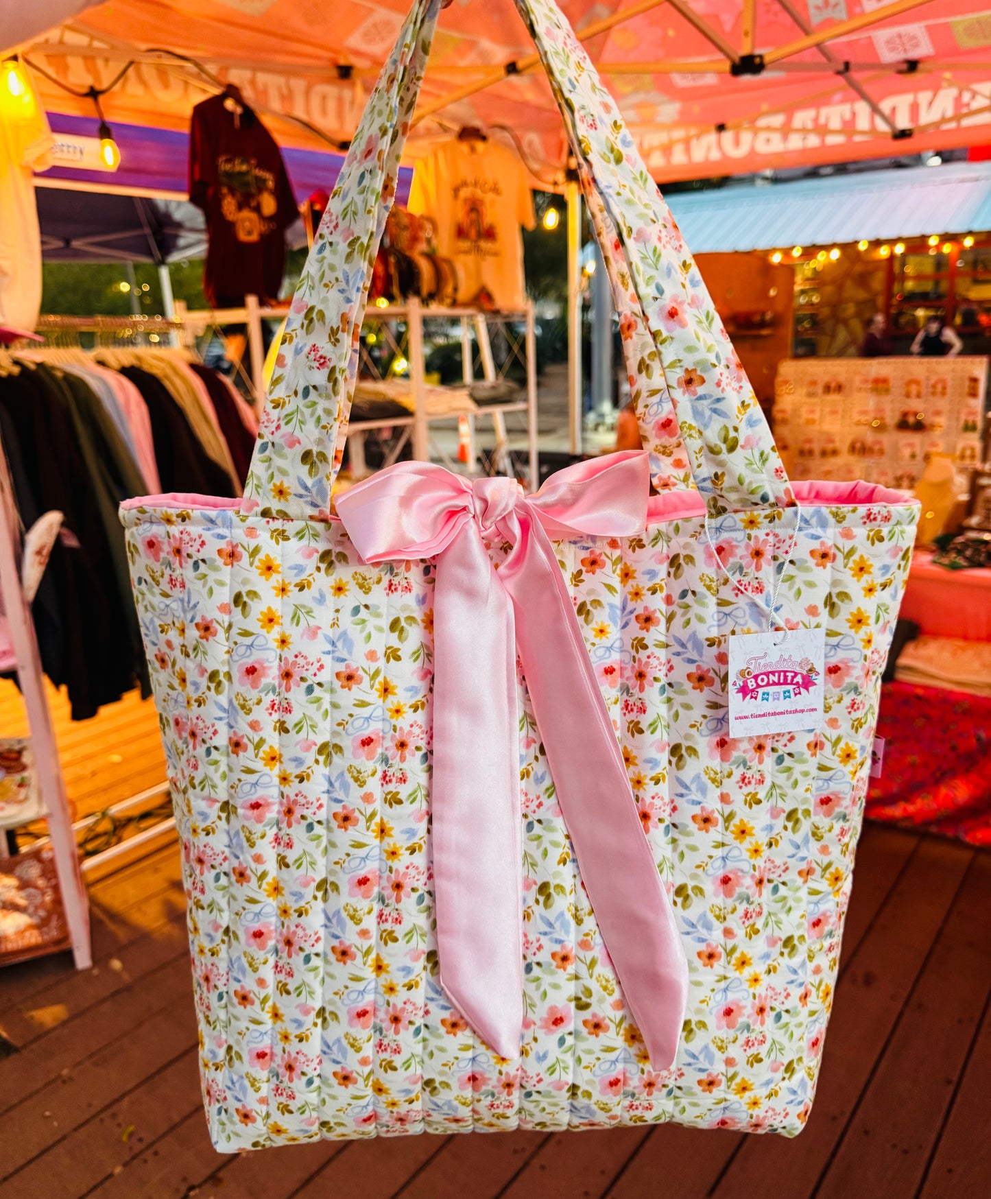 Pink floral tote bag