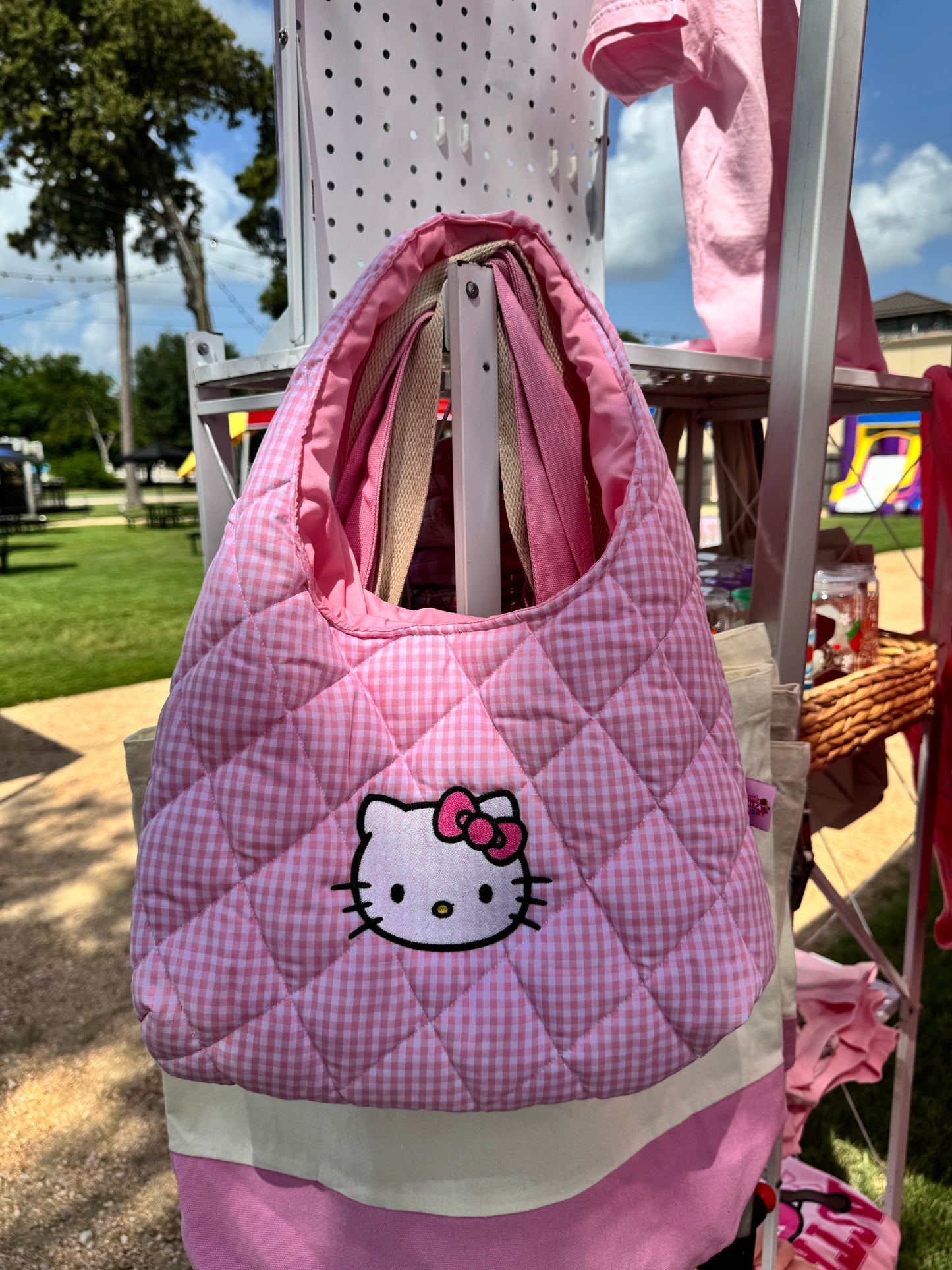 HK quilted and embroidered bag