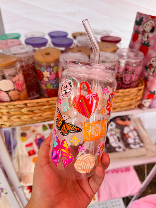 Antojitos glass cup with straw