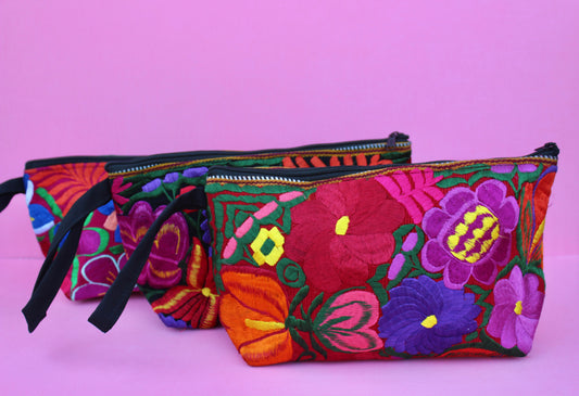 Large embroidered makeup bag