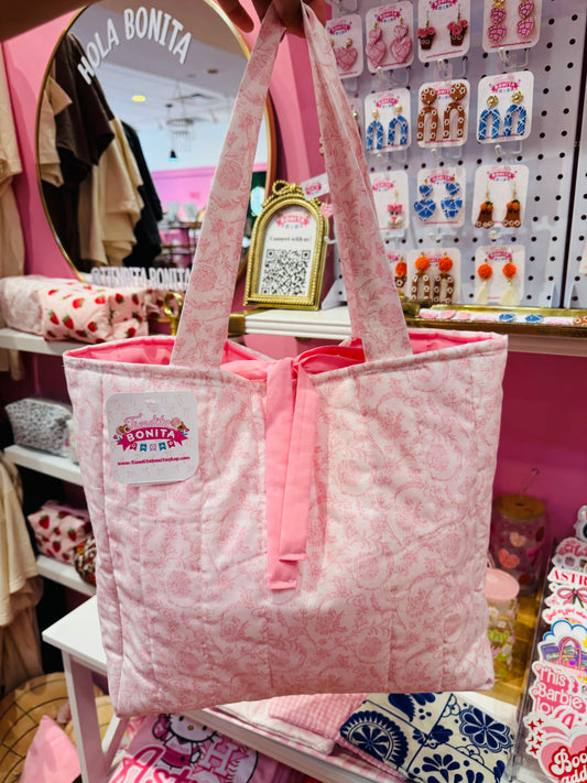 Floral coquette quilted tote