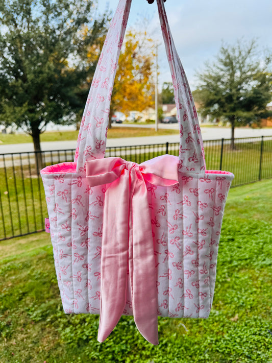 Coquette bow quilted tote