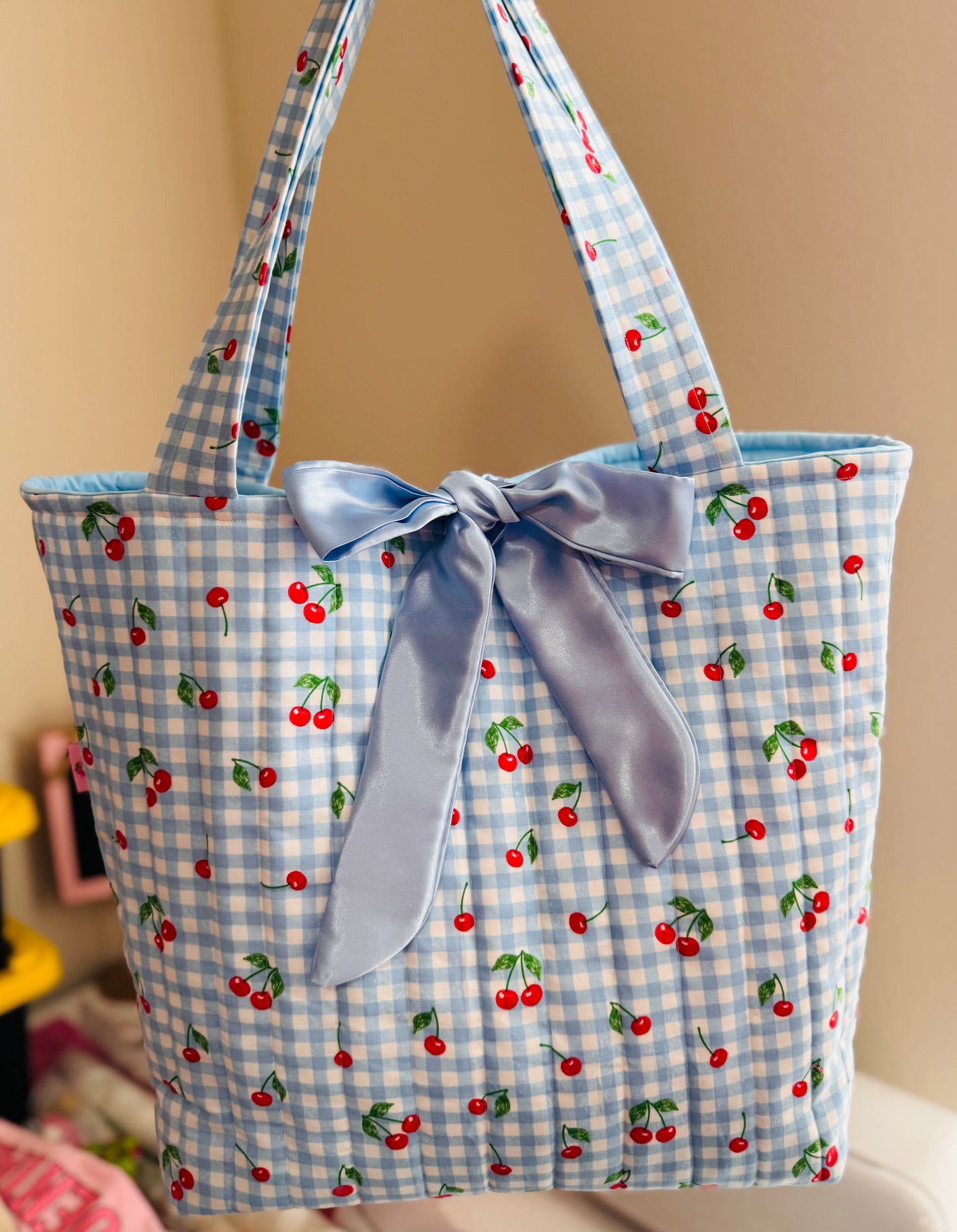 Blue cherry tote bag
