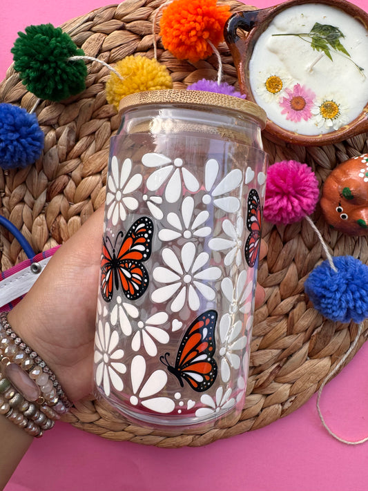 White Talavera butterfly cup