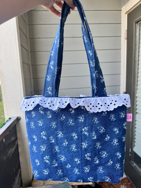 Denim and lace bag