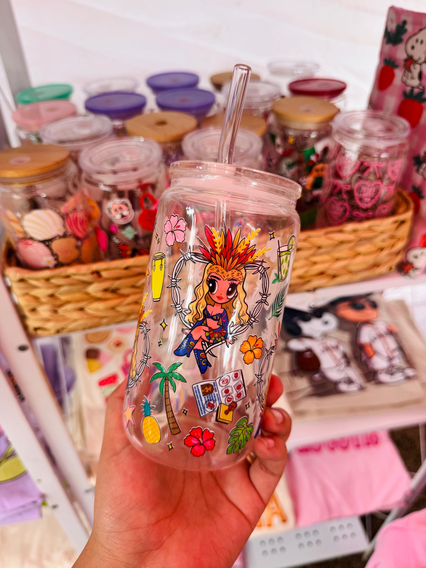 Karol g glass cup with straw