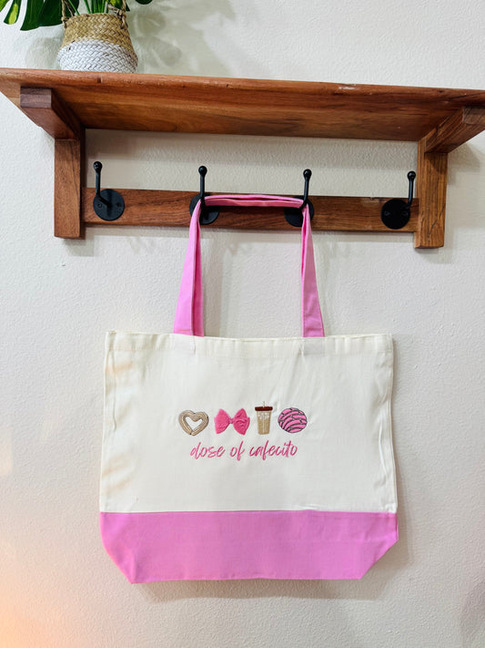 Dose of cafecito embroidered tote bag