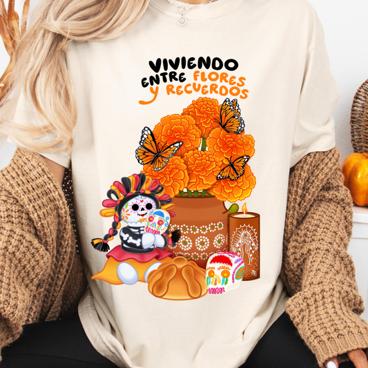 Viviendo entre Flores y recuerdos t-shirt