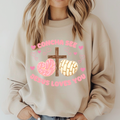Concha see Jesus loves you crewneck